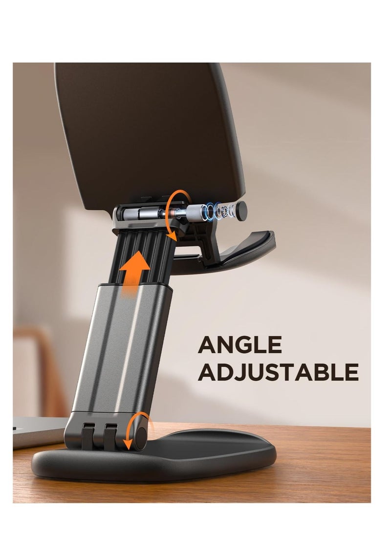 Desk Cell Phone Stand, Foldable Phone Stand, Metal Counterweight Base & Height Angle Adjustable Phone Stand, for 4.7