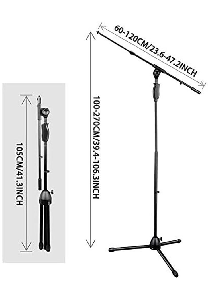 Upgraded Microphone Stand Push-Type Quick Height Adjustment Single Microphone Clip Folding Portable Tripod Microphone Stand Suitable for Live Broadcast Singing Speech Stage Outdoor Performance