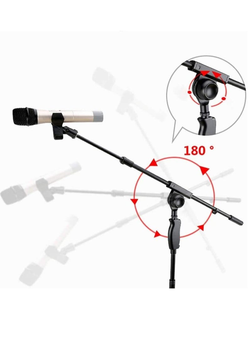 Upgraded Microphone Stand Push-Type Quick Height Adjustment Single Microphone Clip Folding Portable Tripod Microphone Stand Suitable for Live Broadcast Singing Speech Stage Outdoor Performance