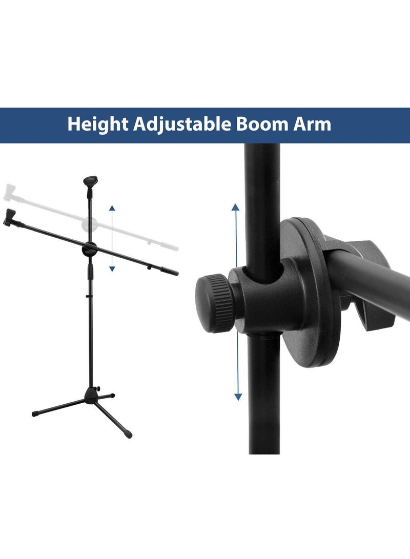 Microphone Stand Adjustable Height Dual Mic Clip Folding Type Portable Tripod Mic Holder for Live Stream Singing Speech Stage Outdoor Show