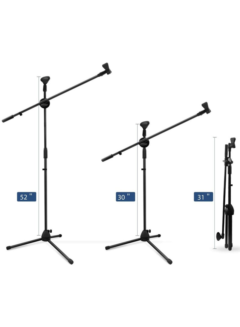 Microphone Stand Adjustable Height Dual Mic Clip Folding Type Portable Tripod Mic Holder for Live Stream Singing Speech Stage Outdoor Show