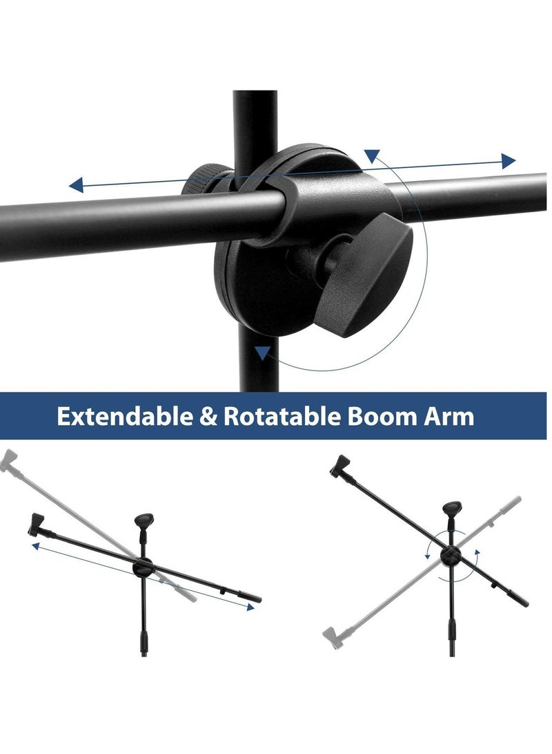 Microphone Stand Adjustable Height Dual Mic Clip Folding Type Portable Tripod Mic Holder for Live Stream Singing Speech Stage Outdoor Show