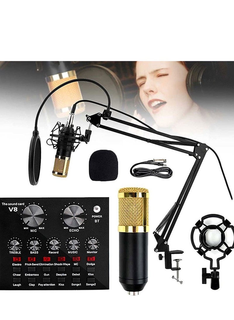 Microphone,Live Sound Card & BM800 Suspension Microphone Kit Broadcasting Recording Condenser Microphone Set Intelligent Volume Audio Mixer Sound Card for Computer PC Live Sound