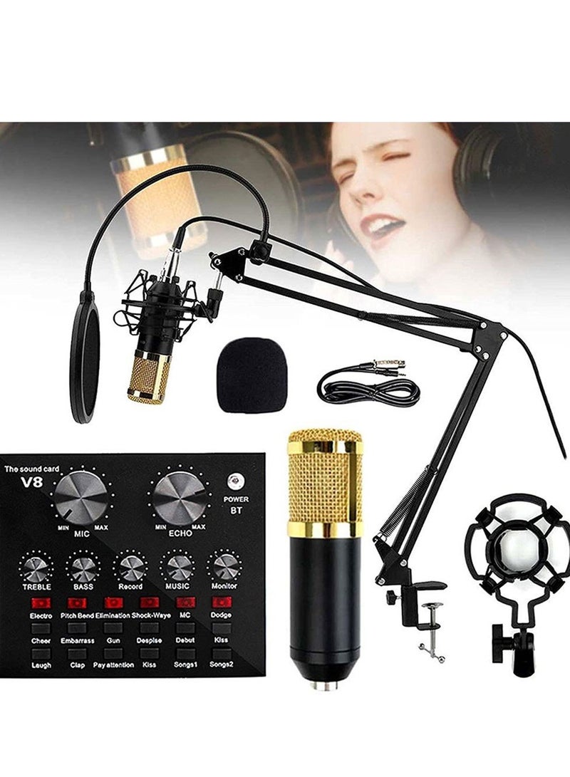 Microphone,Live Sound Card & BM800 Suspension Microphone Kit Broadcasting Recording Condenser Microphone Set Intelligent Volume Audio Mixer Sound Card for Computer PC Live Sound