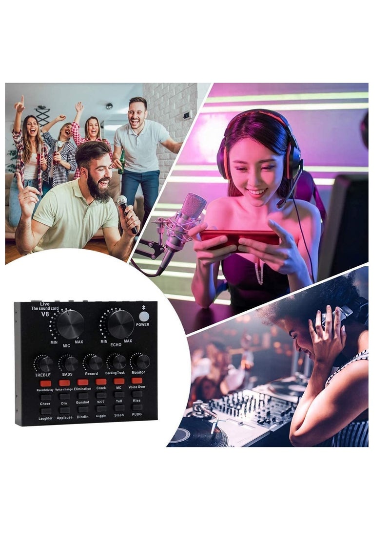 Microphone,Live Sound Card & BM800 Suspension Microphone Kit Broadcasting Recording Condenser Microphone Set Intelligent Volume Audio Mixer Sound Card for Computer PC Live Sound