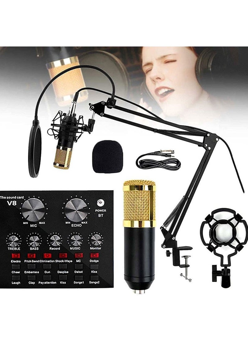 Microphone,Live Sound Card & BM800 Suspension Microphone Kit Broadcasting Recording Condenser Microphone Set Intelligent Volume Audio Mixer Sound Card for Computer PC Live Sound