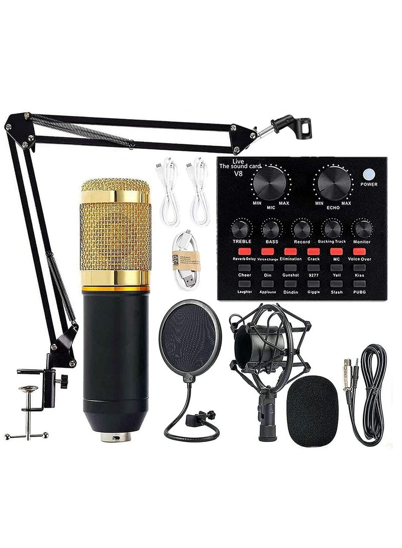 Microphone,Live Sound Card & BM800 Suspension Microphone Kit Broadcasting Recording Condenser Microphone Set Intelligent Volume Audio Mixer Sound Card for Computer PC Live Sound