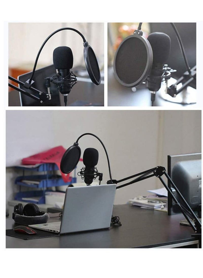 Microphone,Live Sound Card & BM800 Suspension Microphone Kit Broadcasting Recording Condenser Microphone Set Intelligent Volume Audio Mixer Sound Card for Computer PC Live Sound