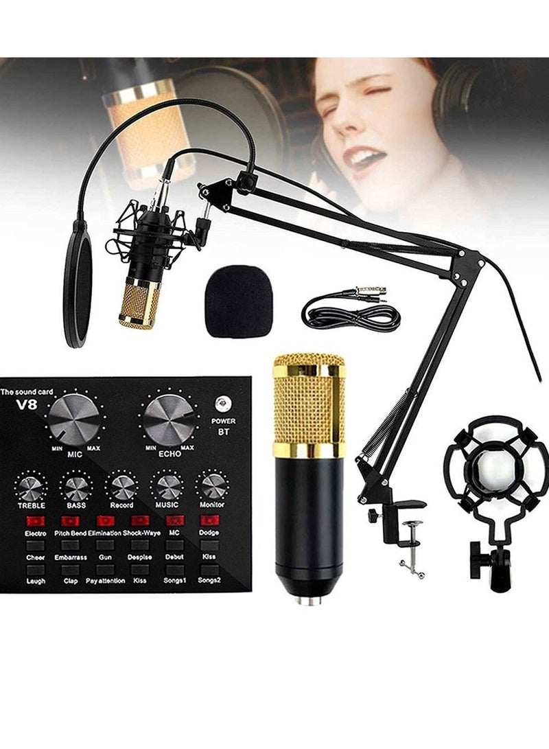 Microphone,Live Sound Card & BM800 Suspension Microphone Kit Broadcasting Recording Condenser Microphone Set Intelligent Volume Audio Mixer Sound Card for Computer PC Live Sound