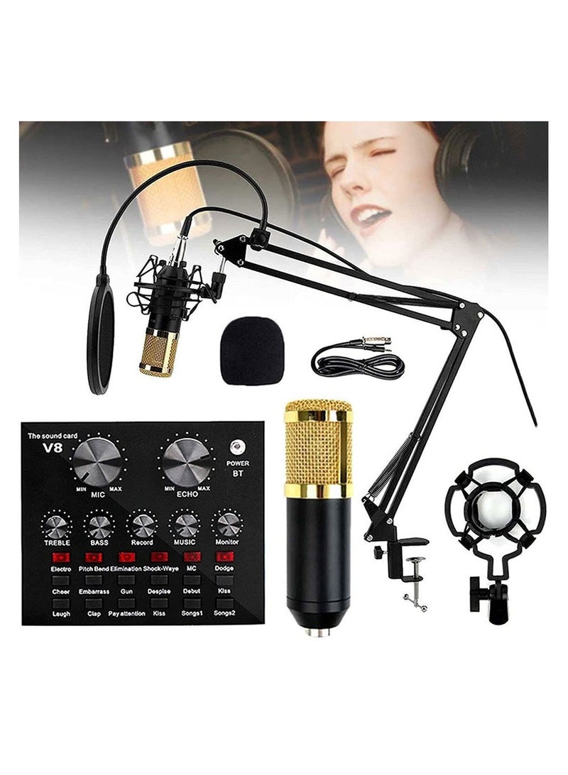 Microphone,Live Sound Card & BM800 Suspension Microphone Kit Broadcasting Recording Condenser Microphone Set Intelligent Volume Audio Mixer Sound Card for Computer PC Live Sound