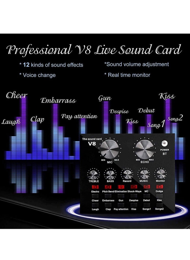 Microphone,Live Sound Card & BM800 Suspension Microphone Kit Broadcasting Recording Condenser Microphone Set Intelligent Volume Audio Mixer Sound Card for Computer PC Live Sound