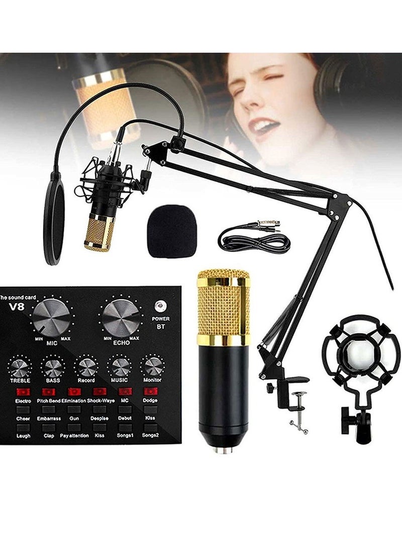 Microphone,Live Sound Card & BM800 Suspension Microphone Kit Broadcasting Recording Condenser Microphone Set Intelligent Volume Audio Mixer Sound Card for Computer PC Live Sound