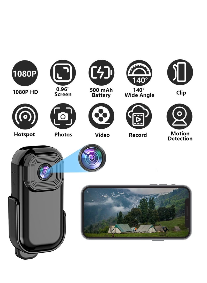 Mini Wi-Fi Action Camera 1080P 30fps Digital Video Camera with 0.96in LCD Screen Built-in Rechargeable Battery Motion Detection with Mount Back Clip Protective Cover