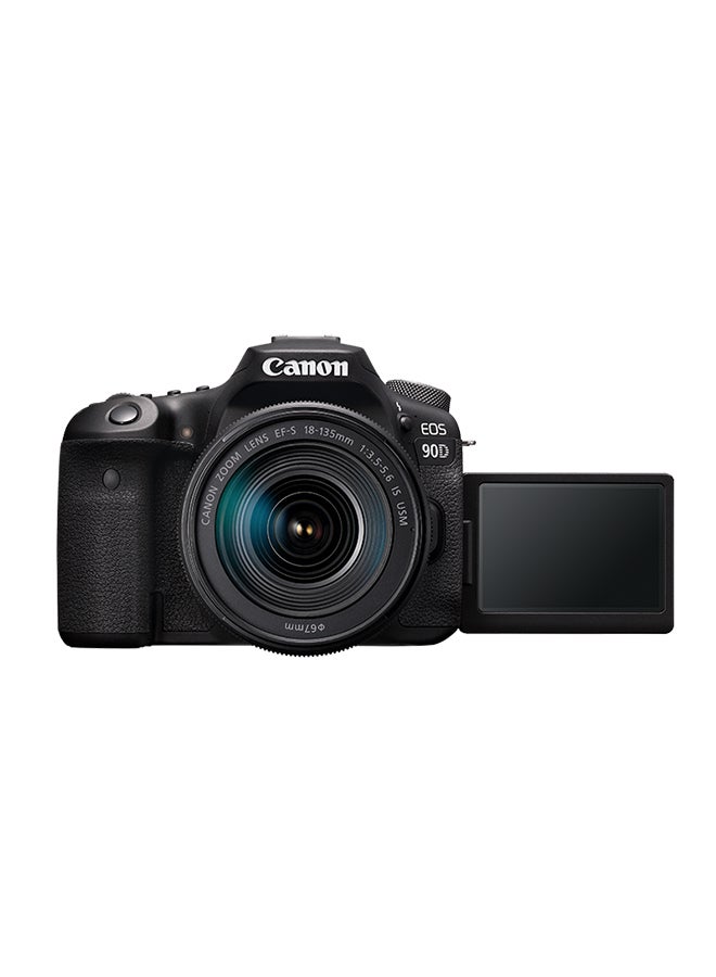 EOS 90D DSLR Camera، With EF-S 18-135mm IS USM Lens، 32.5 MP، APS-C sensor، 10 fps، Dual Pixel CMOS AF، Wi-Fi and Bluetooth، 4K، Vari-Angle Touchscreen، Great for Wildlife & Sports Photography