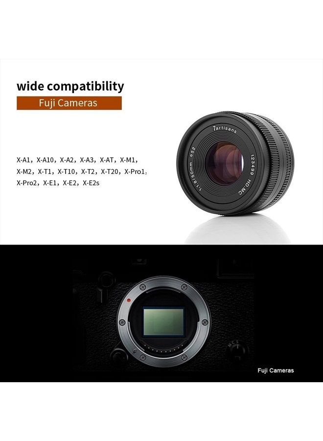 50mm F1.8 APS-C Manual Fixed Lens for Fuji Cameras X-A1 X-A10 X-A2,X-A3 X-at X-M1 XM2 X-T1 X-T10 X-T2 X-T20 X-Pro1 X-Pro2 X-E1 X-E2 X-E2s-Black