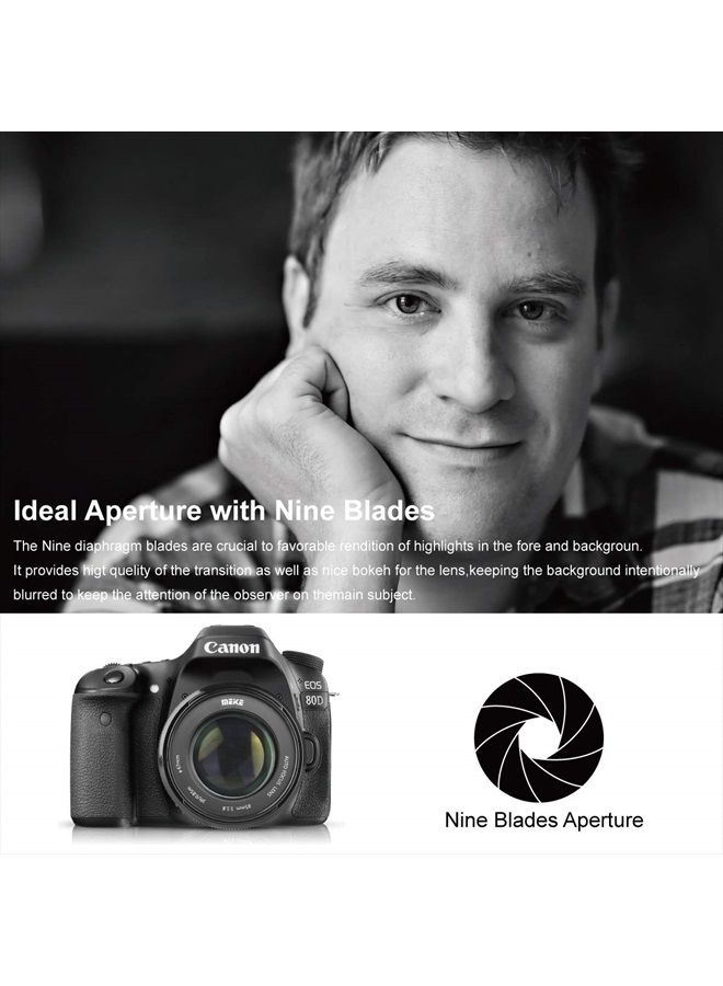 85mm f1.8 Large Aperture Full Frame Auto Focus Telephoto Lens for Canon EOS EF Mount Digital SLR Camera Compatible with APS C Bodies Such as 1D 5D3 5D4 6D 7D 70D 550D 80D