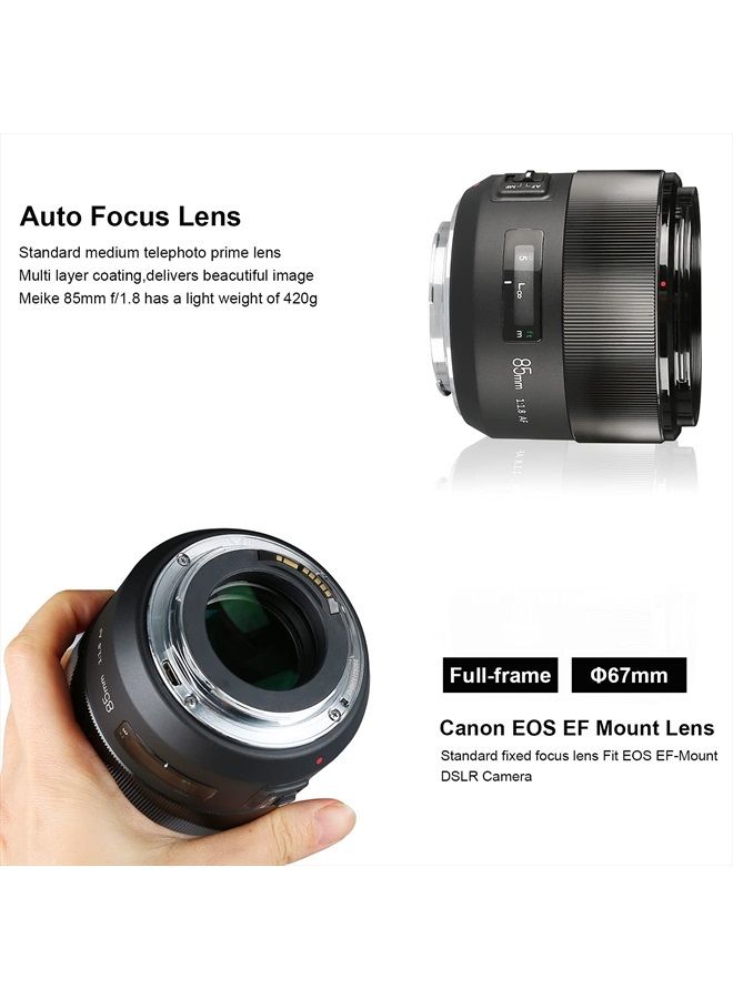 85mm f1.8 Large Aperture Full Frame Auto Focus Telephoto Lens for Canon EOS EF Mount Digital SLR Camera Compatible with APS C Bodies Such as 1D 5D3 5D4 6D 7D 70D 550D 80D