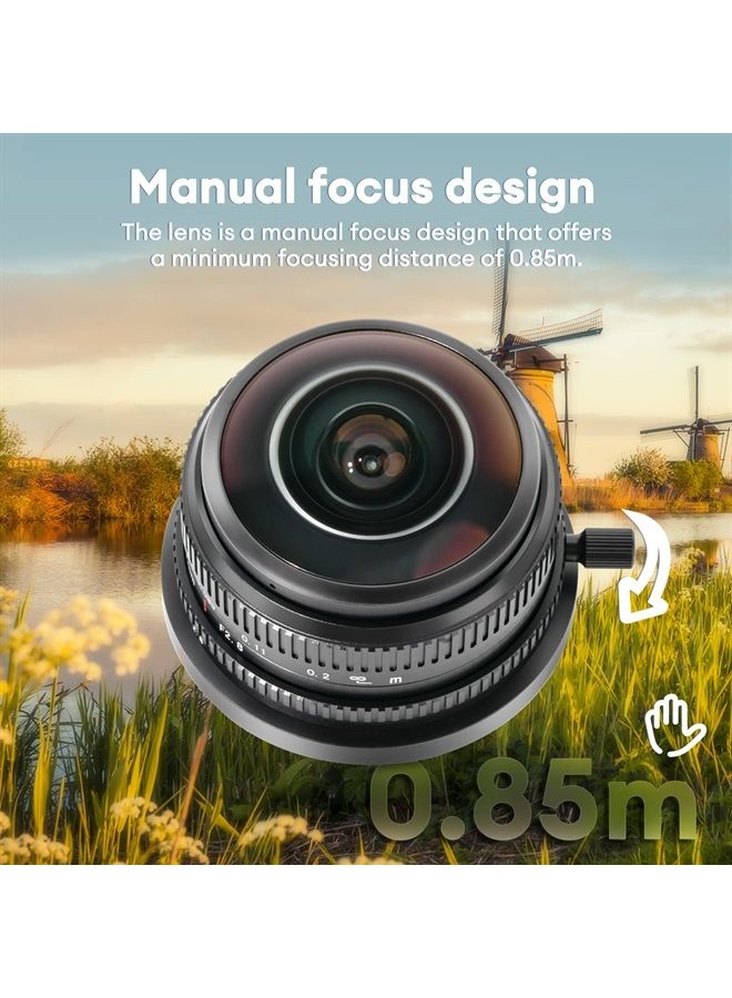 4mm F2.8 Circular Fisheye Lens, 225° Ultra-Wide Angle of View, Compatible with APS-C Sony E-Mount Cameras a6400 a6300 a6100 a6000 a5100 a5000 a6500 a6600 Nex-3 Nex-3N Nex-3R Nex-5 Nex-7