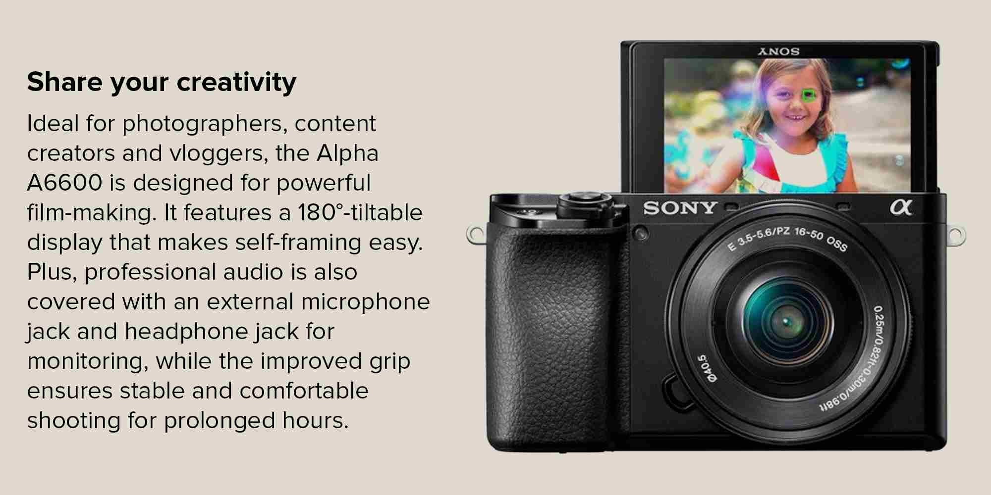 Alpha ILCE-6600 24.2 MP Mirrorless Digital SLR Camera Body only (APS-C Sensor, Fastest Auto Focus, Real-time Eye AF, Real-time Tracking, 4K Vlogging Camera, Tiltable LCD), Black