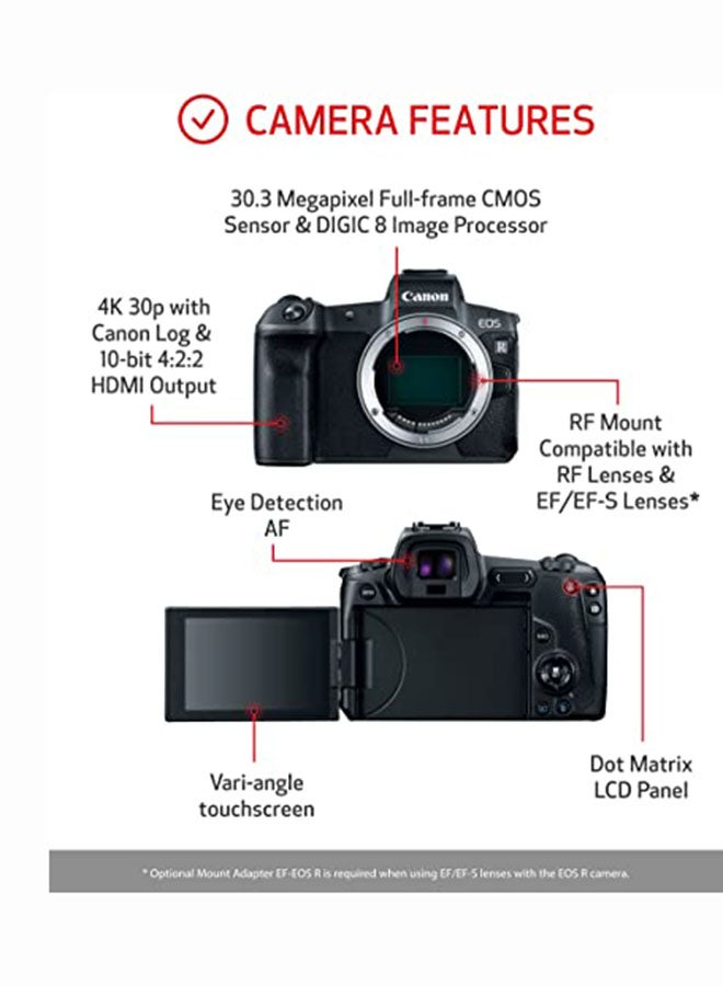 EOS R With RF 24-105mm F4-7.1 IS STM Lens 30.3 MP 4K Ultra HD LCD Touchscreen, Built-In Wi-Fi And Bluetooth