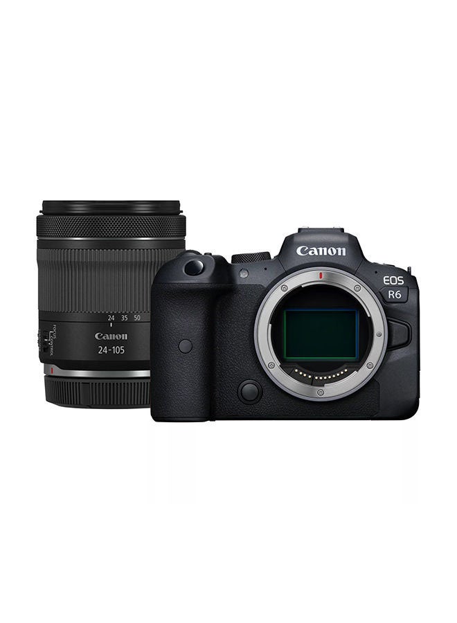 EOS R6 Mirrorless Camera Body with RF24-105mm F4-7.1 IS STM Lens Kit، Full-frame، 20 MP، Up to 8-stop in Body IS، 20 fps، 4K 60p Movies، Bluetooth & Wi-Fi، Max ISO 102،400