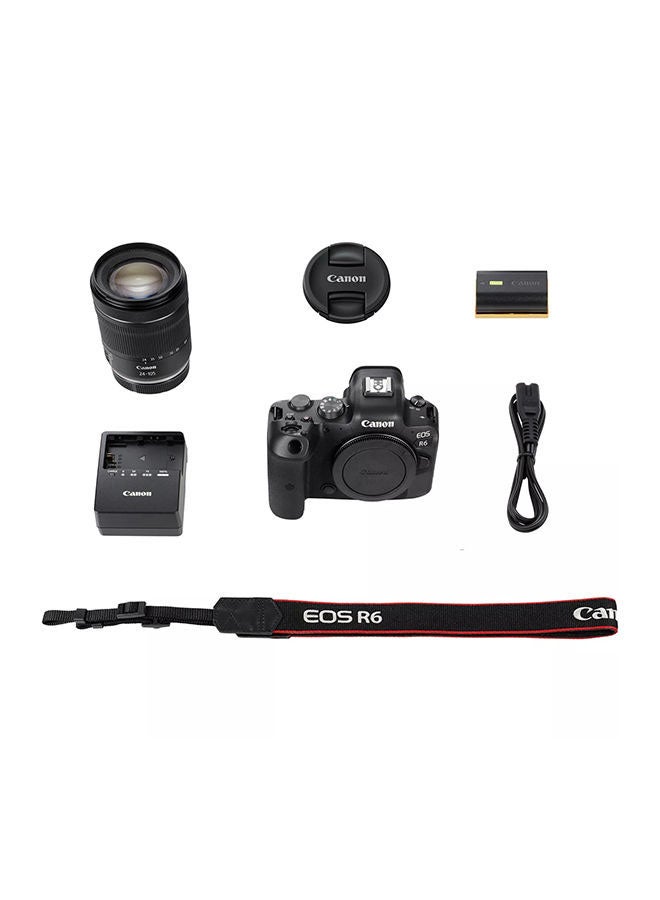 EOS R6 Mirrorless Camera Body with RF24-105mm F4-7.1 IS STM Lens Kit، Full-frame، 20 MP، Up to 8-stop in Body IS، 20 fps، 4K 60p Movies، Bluetooth & Wi-Fi، Max ISO 102،400