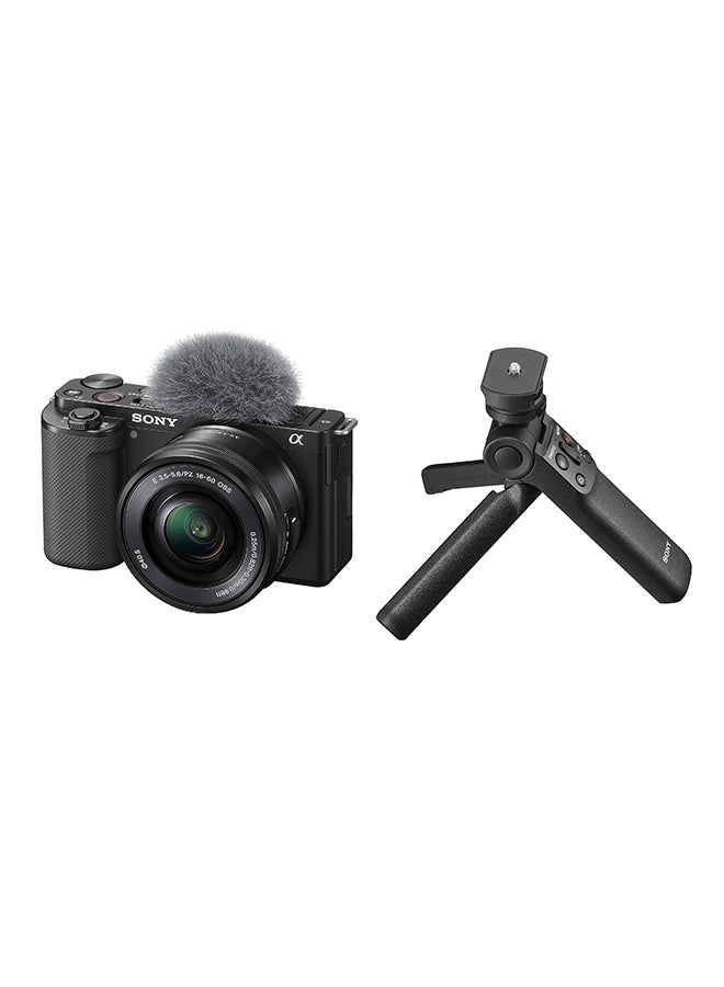 Alpha ZV-E10L Interchangeable Lens Vlog Digital Camera with 16-50 mm Lens and Free Wireless Grip with remote control and tripod feature, 24.2MP, Black