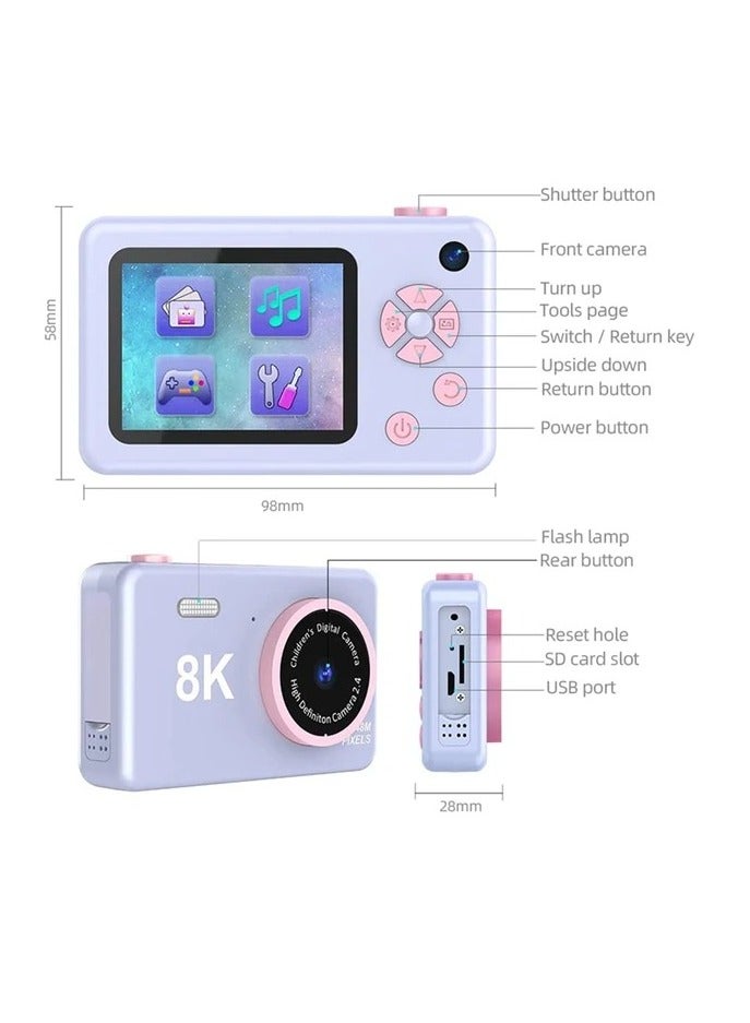 Portable Rechargeable Mini Camera for Kids 48MP Full HD 1080P Front and Rear Cameras