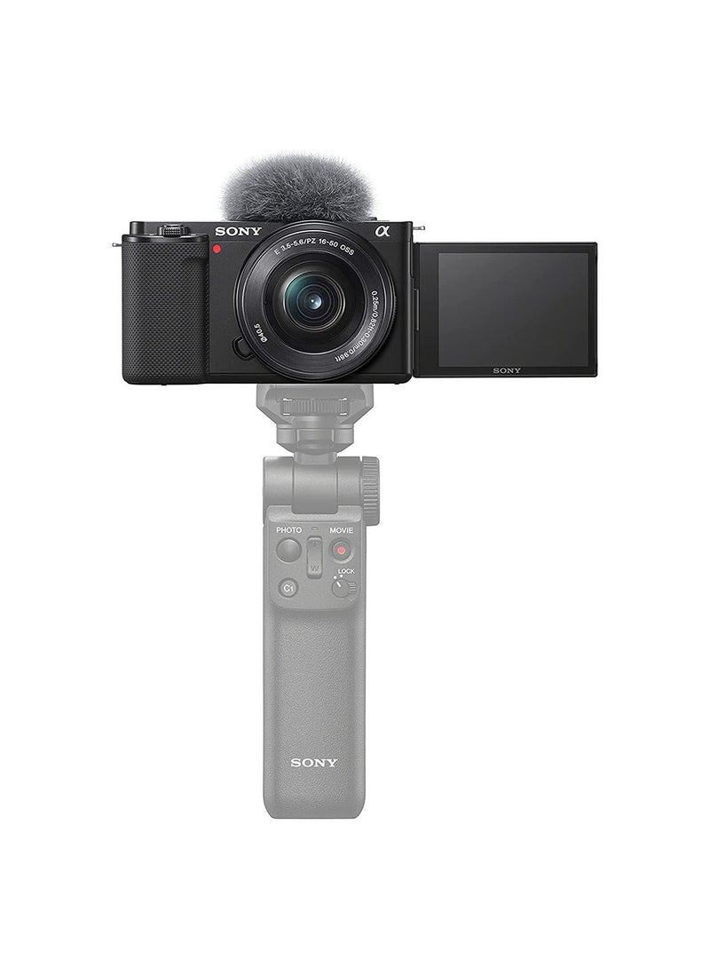 Alpha ZV-E10L Interchangeable Lens Vlog Digital Camera with 16-50 mm Lens and Free Wireless Grip with remote control and tripod feature, 24.2MP, Black