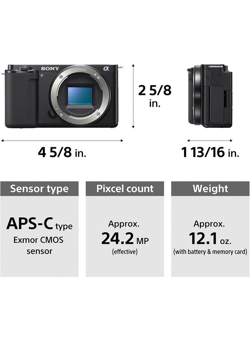 Alpha ZV-E10L Interchangeable Lens Vlog Digital Camera with 16-50 mm Lens and Free Wireless Grip with remote control and tripod feature, 24.2MP, Black