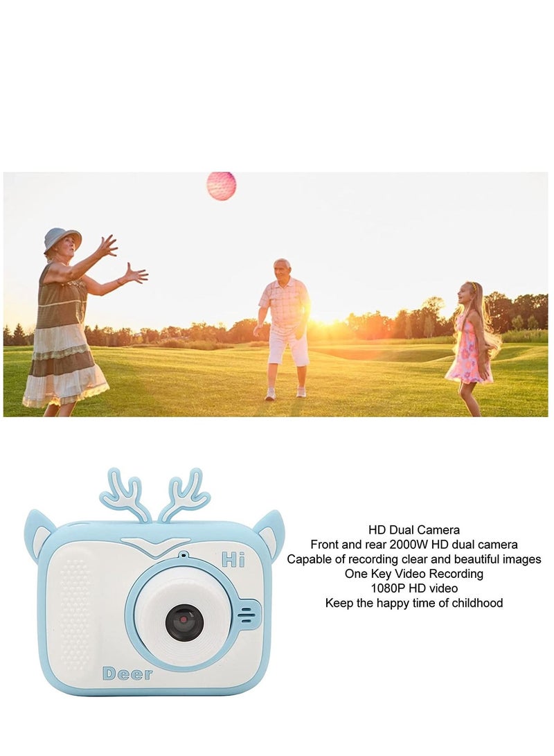 Kids Camera, 2.0 Inch Screen 1080P 2000W Pixels Camera, Digital Camcorder with Flash, Support One Key Video Recording, AI Intelligent Face Recognition Algorithm for Travel, Wedding (Blue)