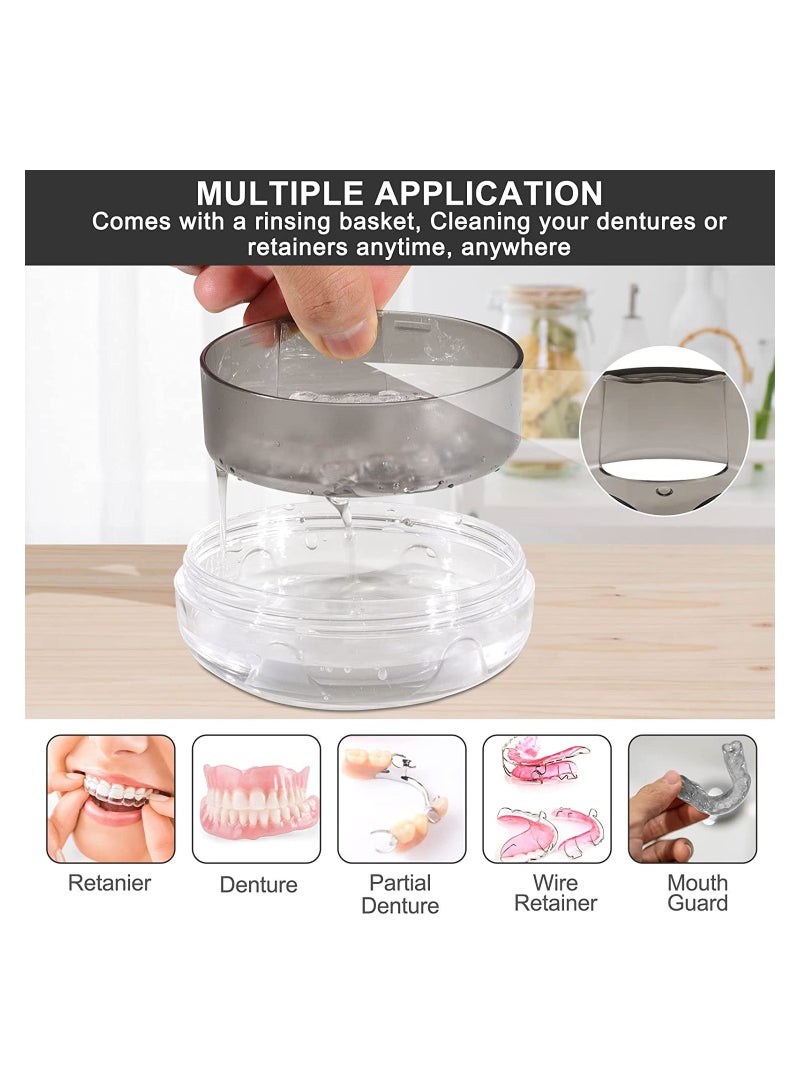 Denture Case SYOSI Leak Proof Denture Bath Case Cup Kit for Women  Men with Mirror Strainer Removal Tool and Denture Brush for Travel Cleaning Denture Holder Box Bath Soaking Container