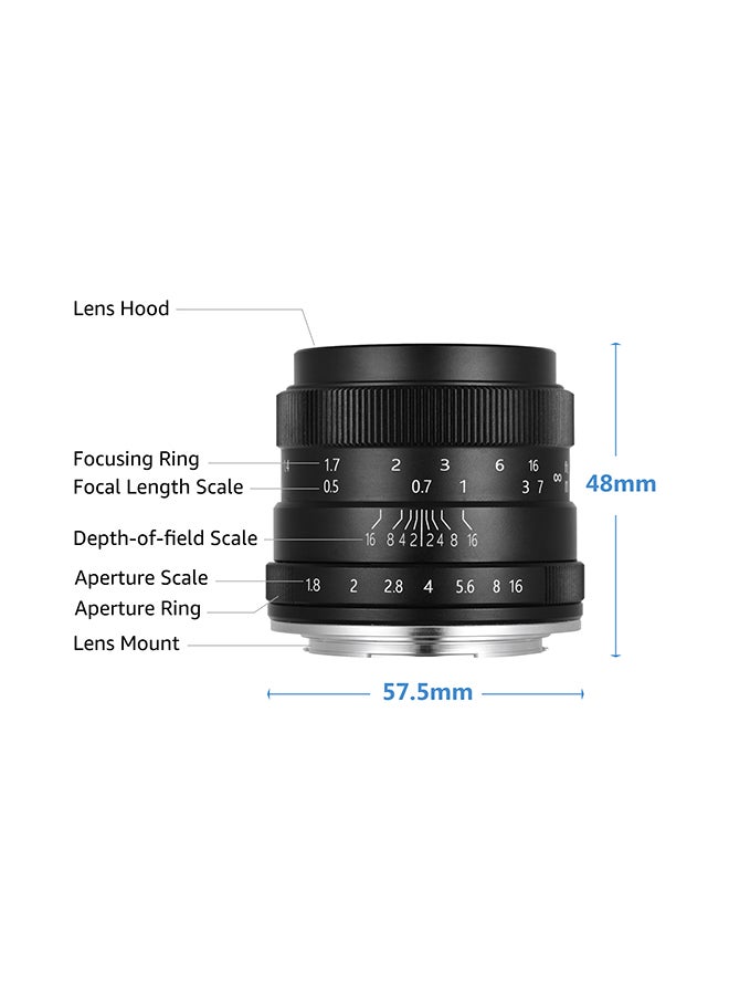 50mm F1.8 Mirrorless Camera Lens Black