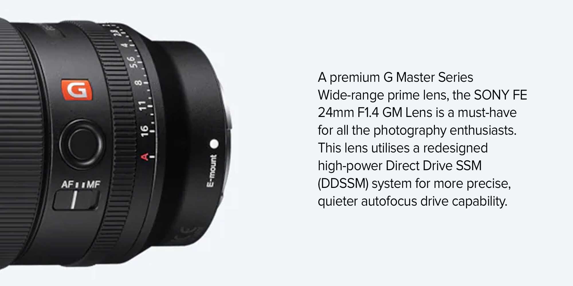 Fe 24mm F1.4 gm Lens | Premium G Master Series Wide-Range Prime Lens | Sel24F14gm Black