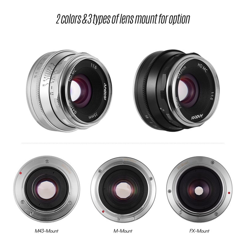 35mm F1.6 Manual Focus Camera Lens For Olympus Silver