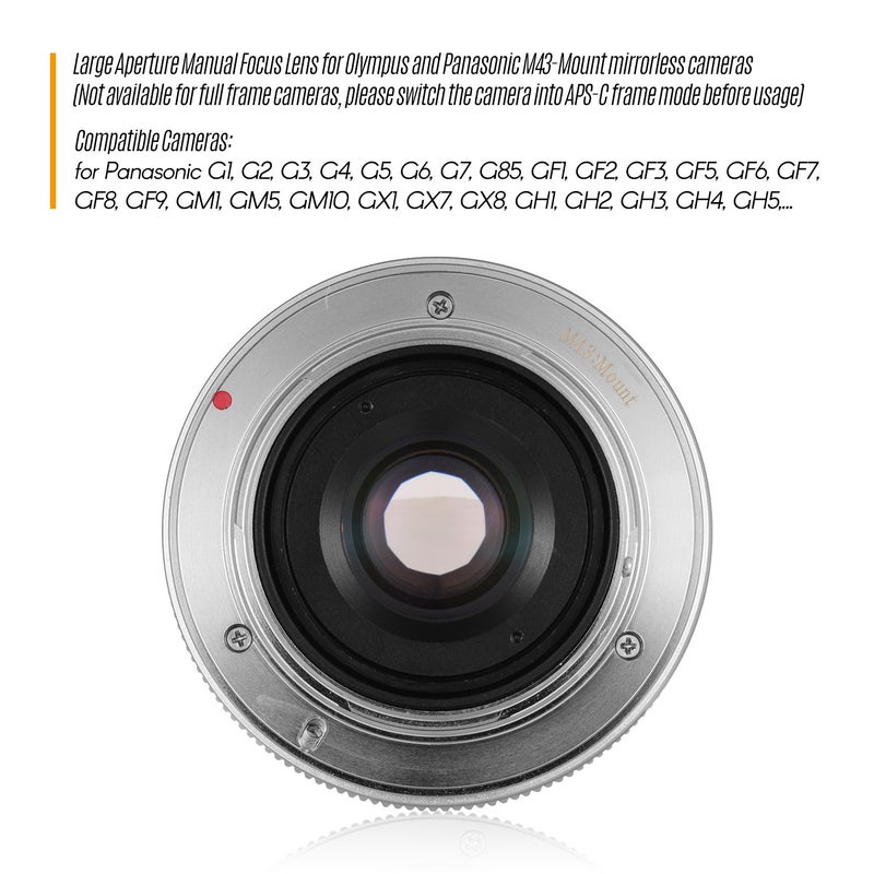 35mm F1.6 Manual Focus Camera Lens For Olympus Silver