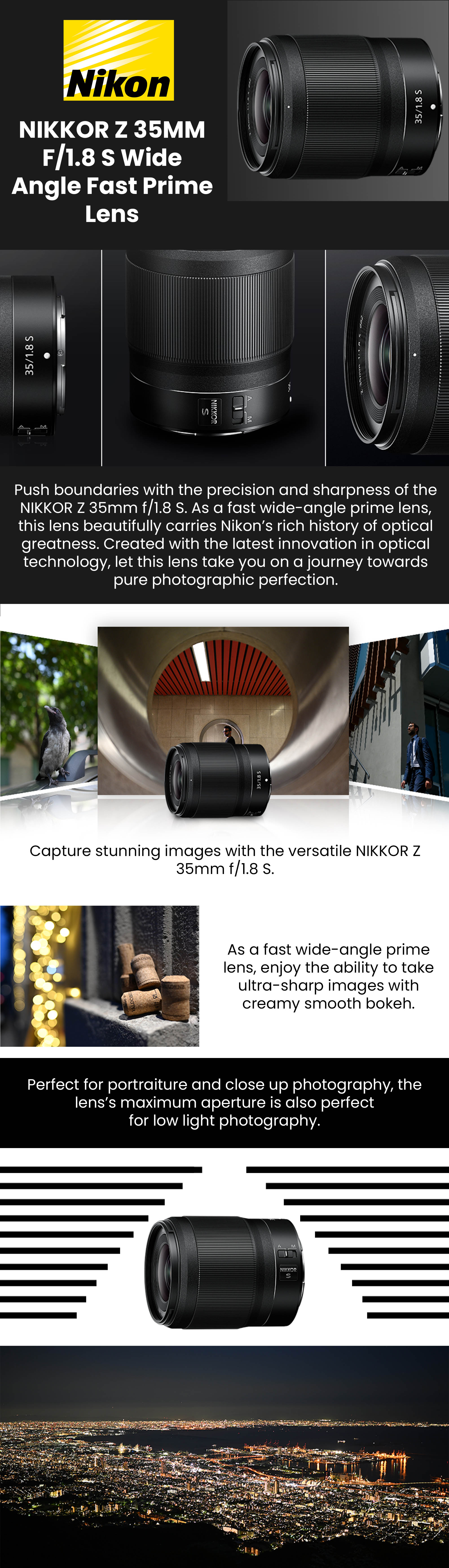 Nikkor Z 35Mm F/1.8 S Wide Angle Fast Prime Lens For Z Mirrorless Cameras Black