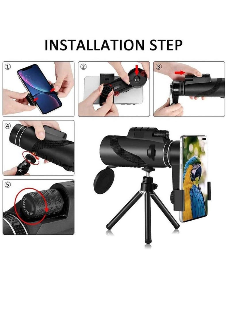 40x60 Monocular Telescope HD Long Range High-Quality Telescope with Phone Clip Tripod