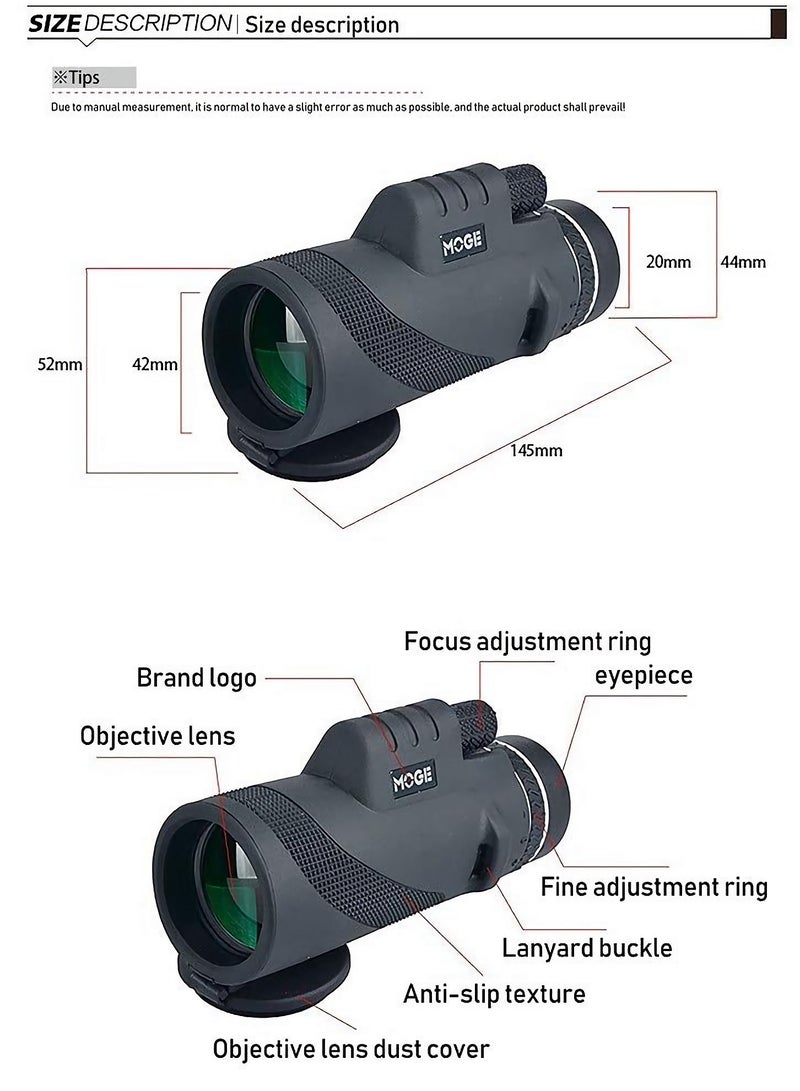 Monocular Telescope Telephoto Lens for iPhone, 40X60 High Power Monocular Scope, Professional Macro Photography Lens (Fits for Almost All Phone) 6-Piece Set