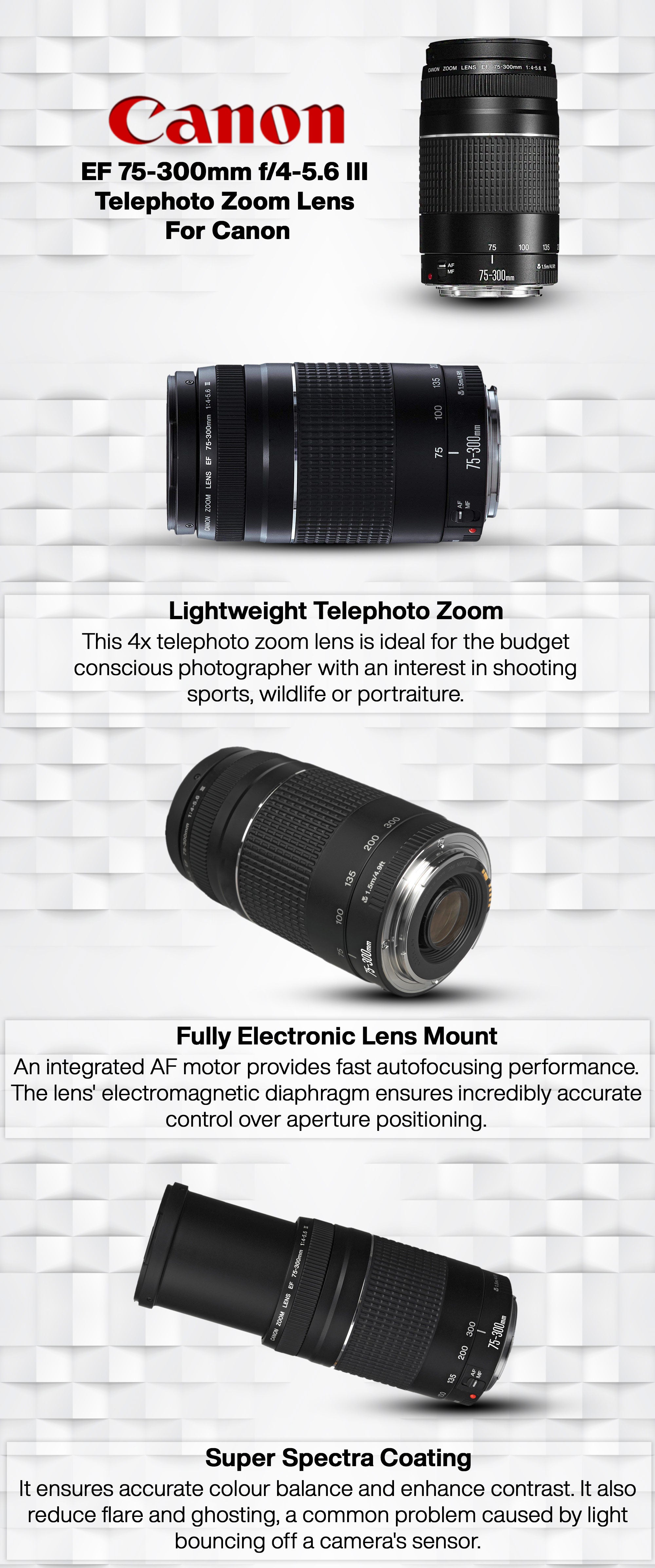 EF 75-300mm f/4-5.6 III Telephoto Zoom Lens For Canon Black