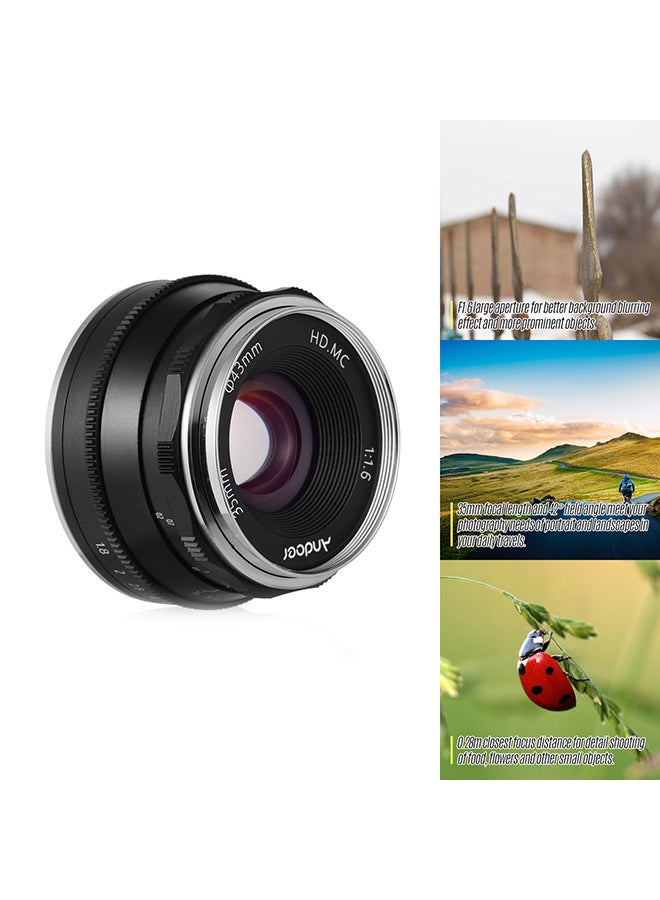 35mm F1.6 Manual Focus Lens 3.5cm Black/Silver