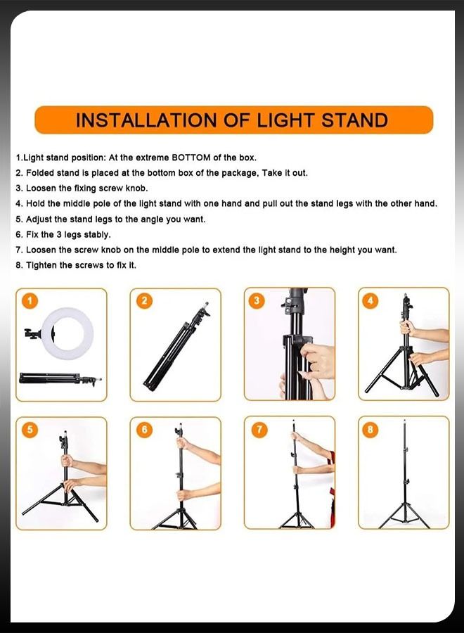 18 inch Dimmable Circle LED Studio Selfie Ring Light With 2.1 Meter Tripod Stand Remote And 3 Mobile Phone Holders For Makeup Camera Photography YouTube Video Shoot TikTok Vlog Live Stream Compatible