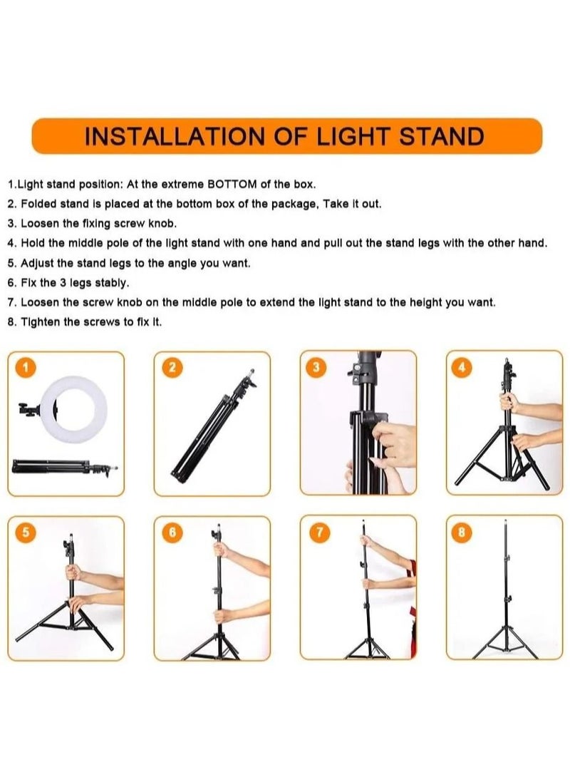 18 inch Dimmable Circle LED Studio Selfie Ring Light With 2.1 Meter Tripod Stand Remote And 3 Mobile Phone Holders For Makeup Camera Photography YouTube Video Shoot TikTok Vlog Live Stream Compatible