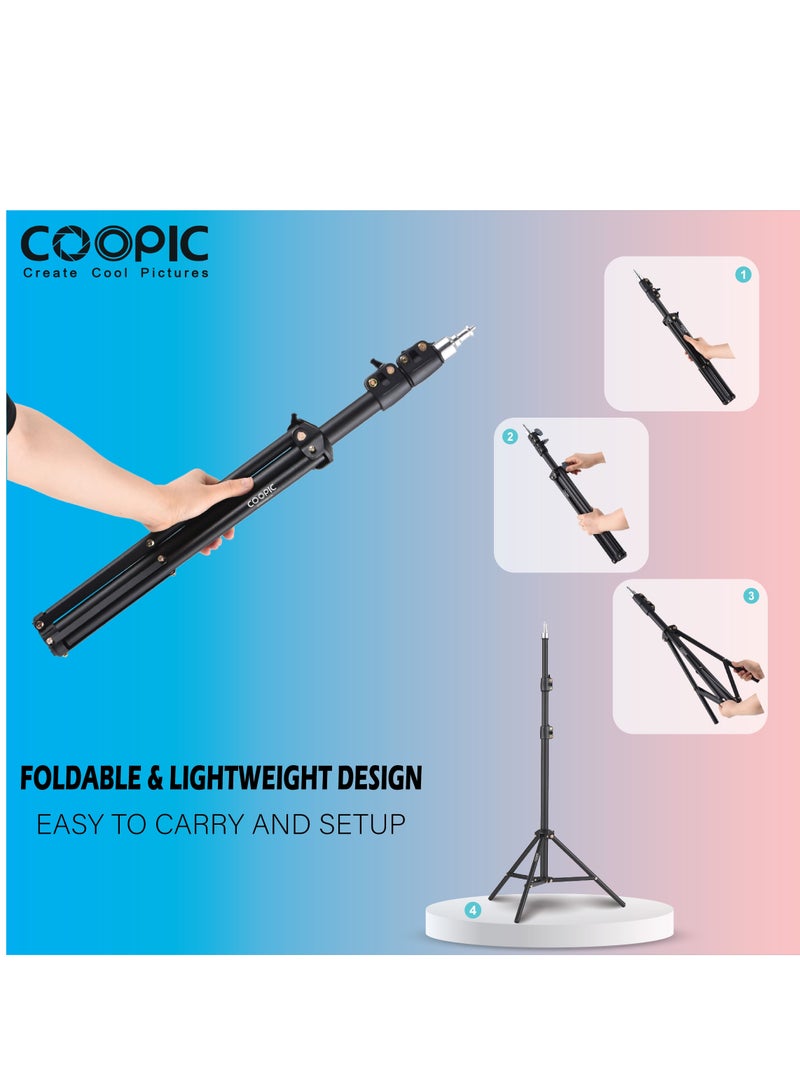 COOPIC 2pcs L210 Adjustable Lightweight Sturdy Aluminum Tripod Stand with Maximum height 210cm / 7f / 83inch and 1/4 Screw fit for Reflectors Softboxes Lights Umbrellas etc, Max. Load 7kg Black Color