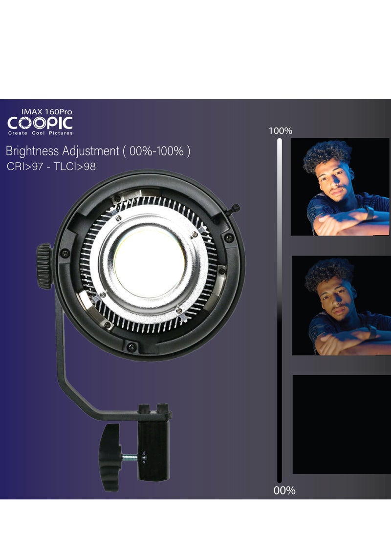 COOPIC 2 Pack of IMAX 160PRO Bi-Color 80w Professional Adjustable Continuous LED Light from 2700K-5600K high CRI with infrared remote control and 240cm light stand used for Photo/Video Photography