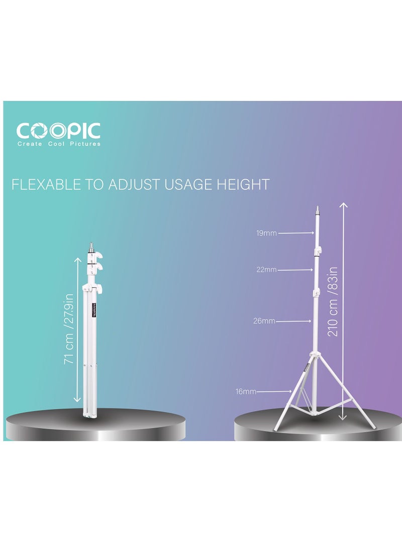 COOPIC 3pcs L210 Adjustable Lightweight Sturdy Aluminum Tripod Stand with Maximum height 210cm / 7f / 83inch and 1/4 Screw fit for Reflectors Softboxes Lights Umbrellas etc, Max. Load 7kg White Color