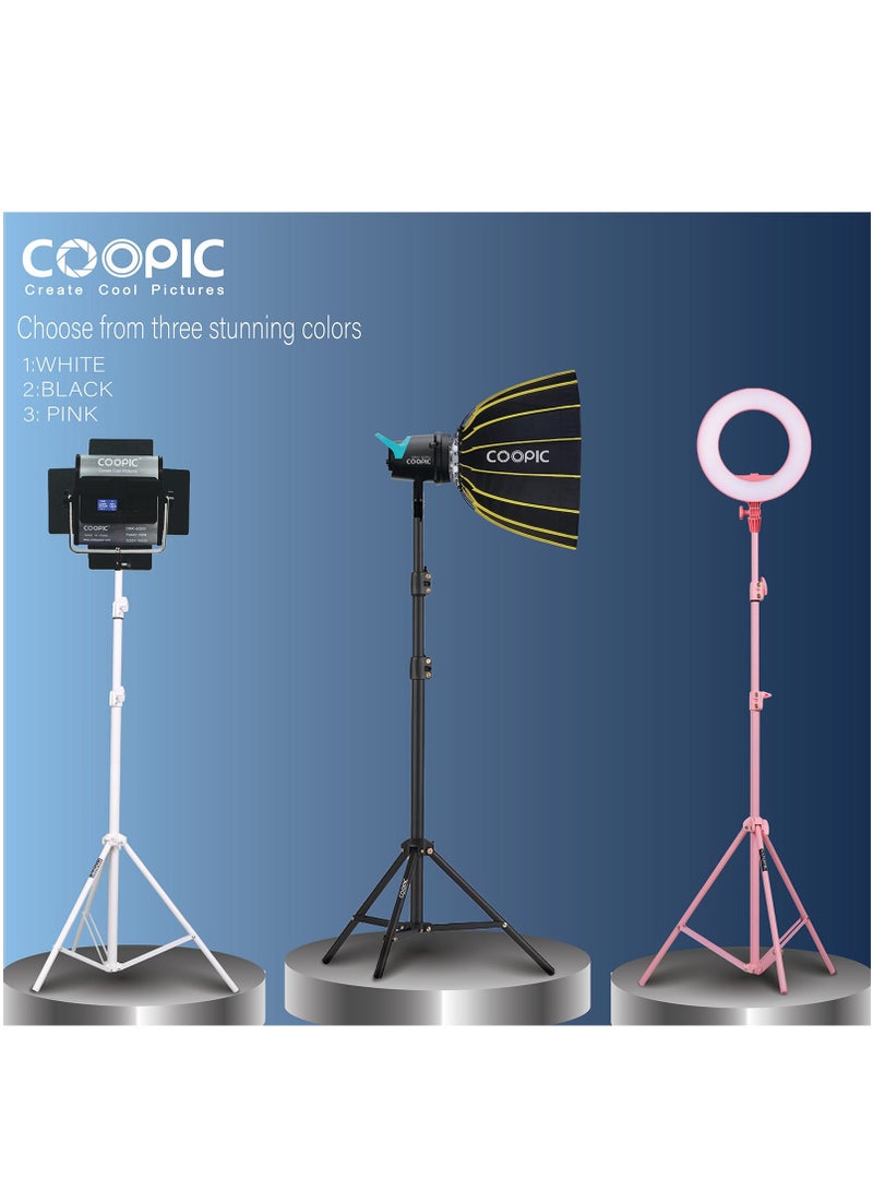 COOPIC 3pcs L210 Adjustable Lightweight Sturdy Aluminum Tripod Stand with Maximum height 210cm / 7f / 83inch and 1/4 Screw fit for Reflectors Softboxes Lights Umbrellas etc, Max. Load 7kg White Color