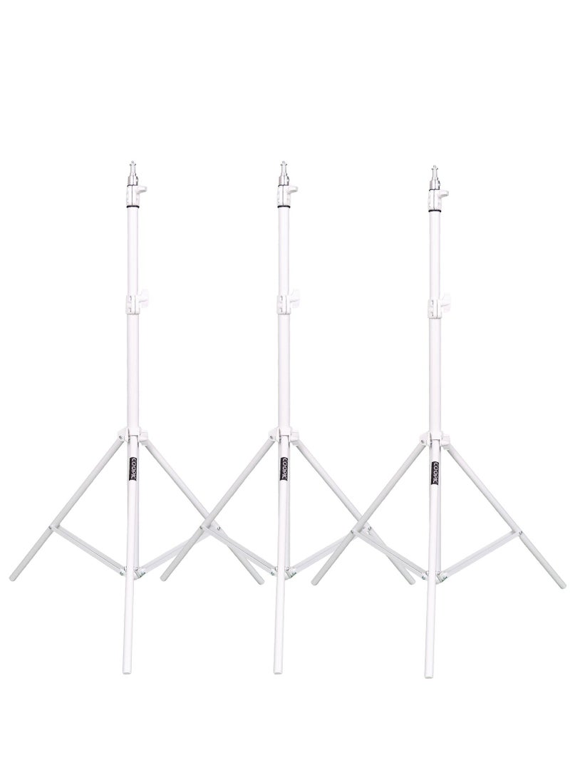 COOPIC 3pcs L210 Adjustable Lightweight Sturdy Aluminum Tripod Stand with Maximum height 210cm / 7f / 83inch and 1/4 Screw fit for Reflectors Softboxes Lights Umbrellas etc, Max. Load 7kg White Color