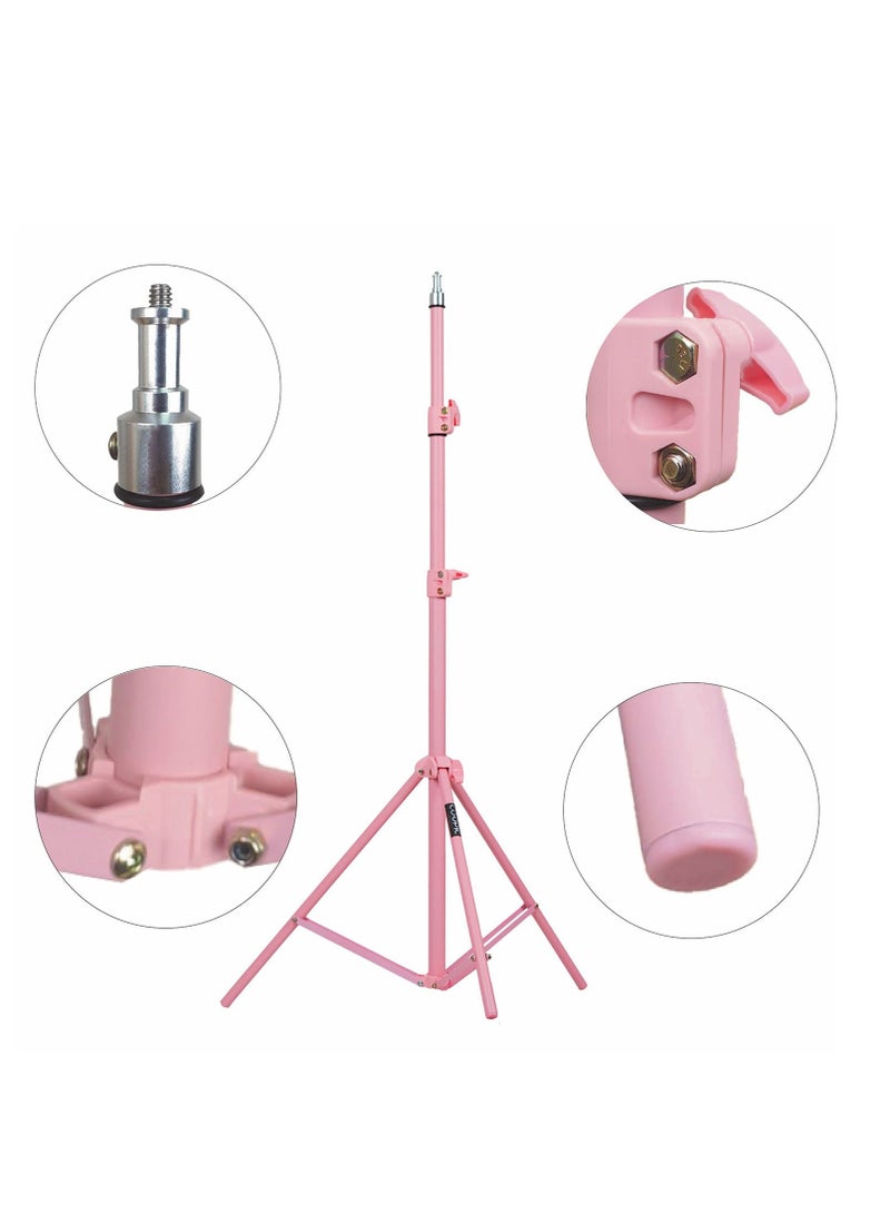 COOPIC 2pcs L210 Adjustable Lightweight Sturdy Aluminum Tripod Stand with Maximum height 210cm / 7f / 83inch and 1/4 Screw fit for Reflectors Softboxes Lights Umbrellas etc, Max. Load 7kg Pink Color