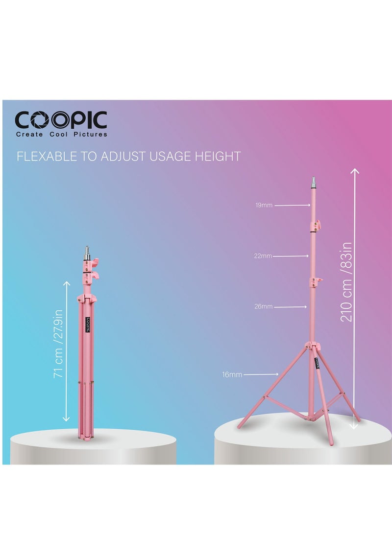 COOPIC 2pcs L210 Adjustable Lightweight Sturdy Aluminum Tripod Stand with Maximum height 210cm / 7f / 83inch and 1/4 Screw fit for Reflectors Softboxes Lights Umbrellas etc, Max. Load 7kg Pink Color